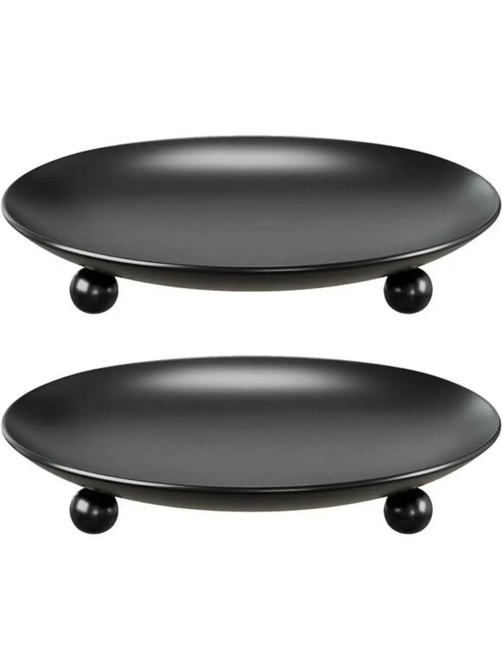 Set of 2 black metal pillar candle holders round candle plates for table decor